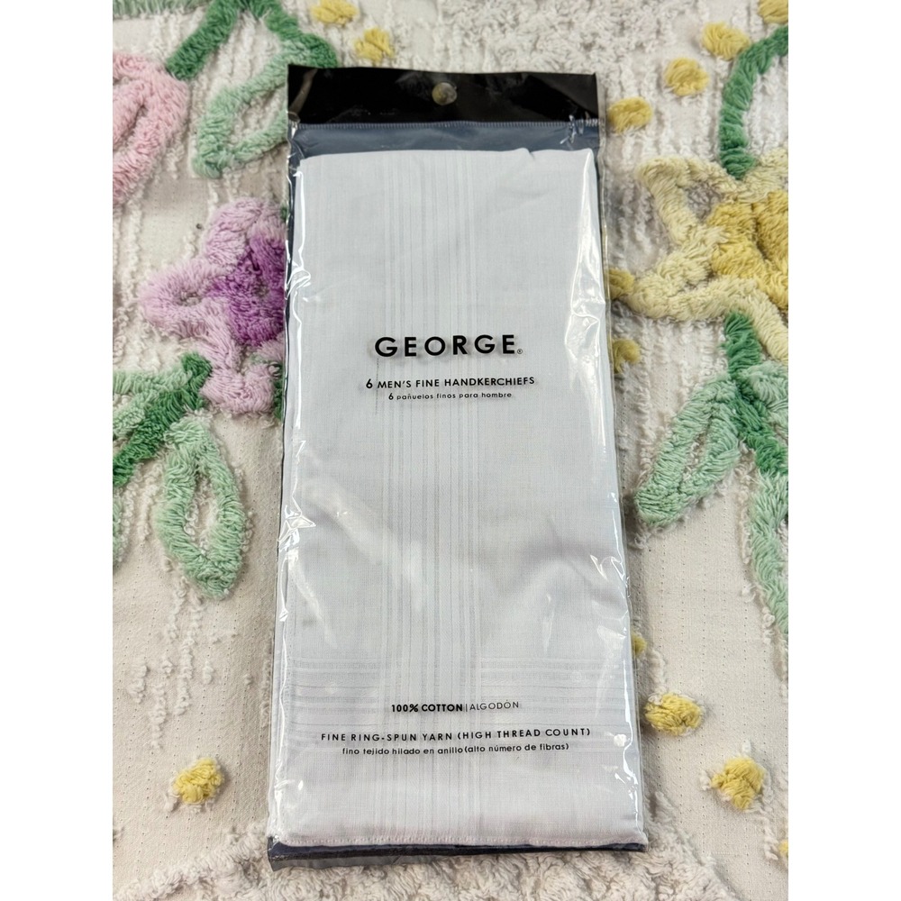 George Mens 6 Pack Fine Handkerchiefs White 100% Cotton Ring Spun 554WM New